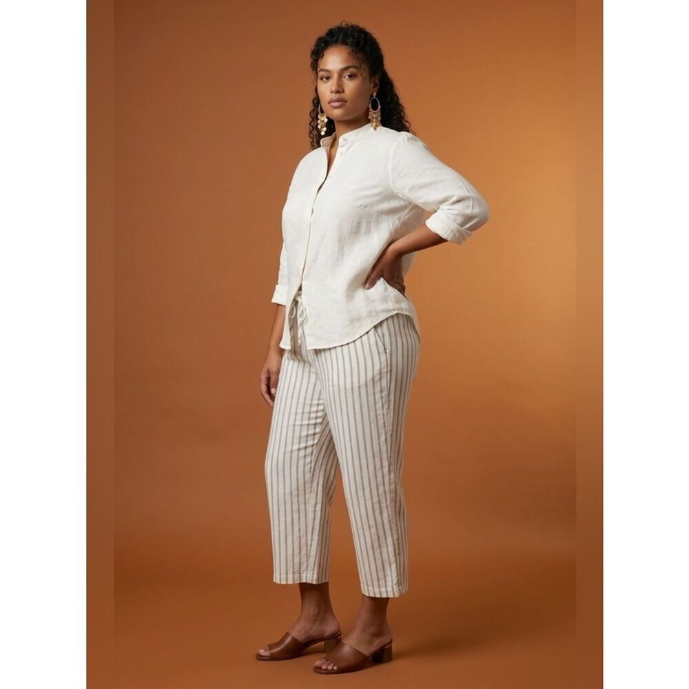 NWT Liz Claiborne Plus Size Cream/Tan Stripe Crop Pants - Size 3XL
